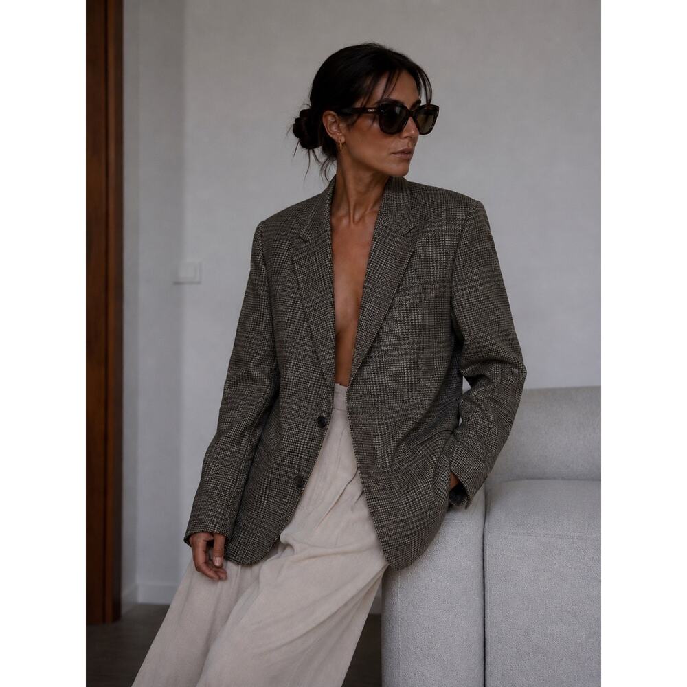 Vintage Yves Saint Laurent Oversized Blazer Suit Jacket Wool Tweed Green YSL L